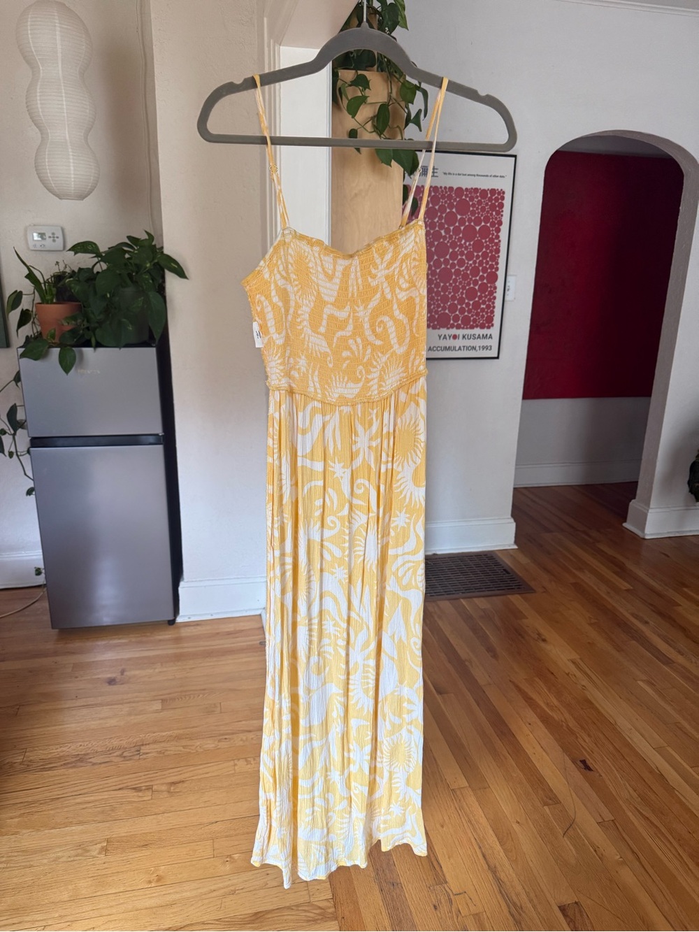 Billabong Yellow & White Printed Smocked Maxi Dress